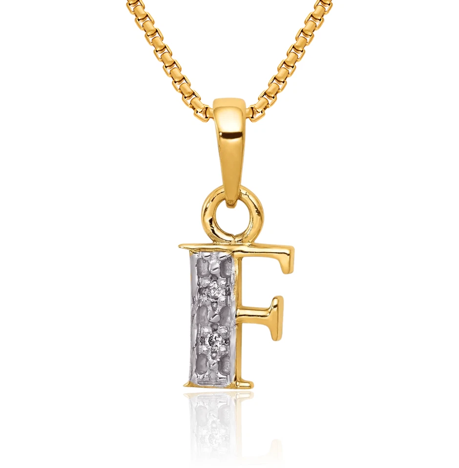 Collar inicial de diamantes de oro amarillo macizo de 14K con letra F Foto 1 de 1