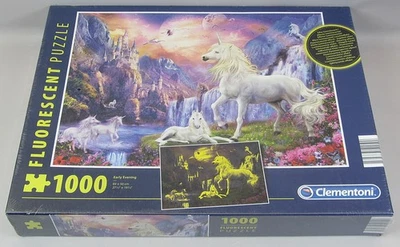 Clementoni 1000 шт. флуоресцентная головоломка ранние вечерние единороги 2015 ЗАПЕЧАТАННАЯ - Изображение 1 из 3