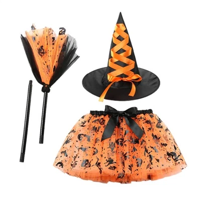 女巫服装女孩-儿童女孩女巫服装万圣节女巫礼服帽子套装 — 第 1/4 张图片