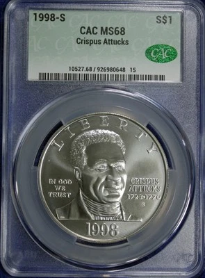 1998-S Crispus Attucks Commemorative Silver Dollar - CAC MS-68 - (2532185) - Image 1 of 4