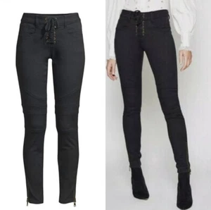 Joie Black Caviar Adorea Lace Up Skinny Moto Pants NEW Size 26 - Picture 1 of 12