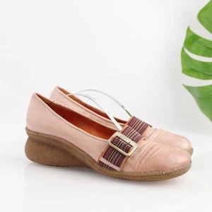 Miz Mooz Womens Oro Pump Size 41 9.5 Pink Leather Buckle Stap Wedge Heel Shoe - Picture 1 of 14