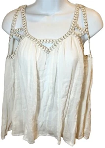 VANESSA VIRGINIA Strappy Tank Blouse SIZE 4 Ivory Goddess Flowy Anthropology - Picture 1 of 7