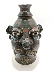 "Jarra de cerámica de arte popular del sur con cara fea firmada por Thomas Pottery Tennessee 10" - Imagen 1 de 8