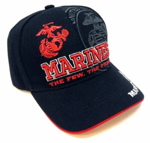 USMC UNITED STATES MARINE CORPS BLACK RED TEXT LOGO HAT CAP US MILITARY MARINES - Picture 1 of 4