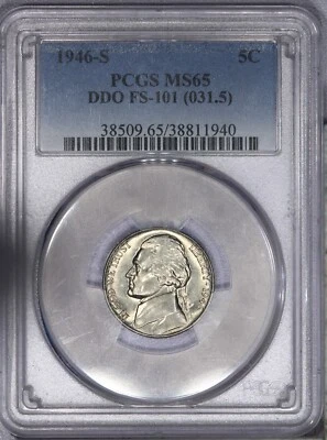 1946-S Jefferson Nickel 5c PCGS MS65 DDO FS-101 (031.5) Doubled Die Obverse! LB - Image 1 of 2