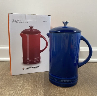 "Cobalt" LE CREUSET 34 Oz Large French Coffee Press NWT Stoneware Ombre Blue - Image 1 of 4