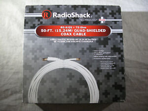 NIB RadioShack 50Ft. WHITE Quad-Shielded Coax Cable Indoor/Outdoor Gold plated  