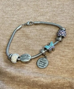 Charm Bracelet Slide Style Silver Tone Rhinestones 8 Charms So Special C88-165 - Picture 1 of 2