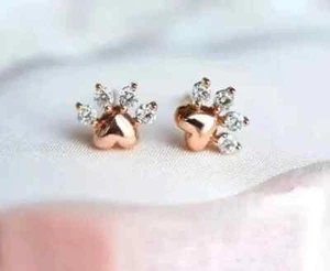 1.50Ct Round Simulated Diamond Dog Paw Shape Stud Earrings 14k Rose Gold Plated - Picture 1 of 5