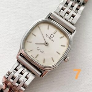 Omega Deville Watch Quartz 20mm Women's Silver Dial Swiss Made Square Vintage