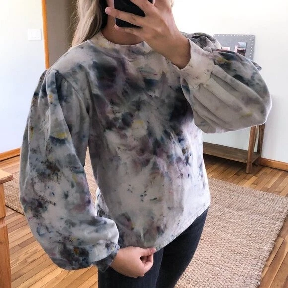 Riverside Tool & Dye Tie Dye Balloon Sleeve Crew Neck Pullover Sweatshirt S/M - Image 1 of 4