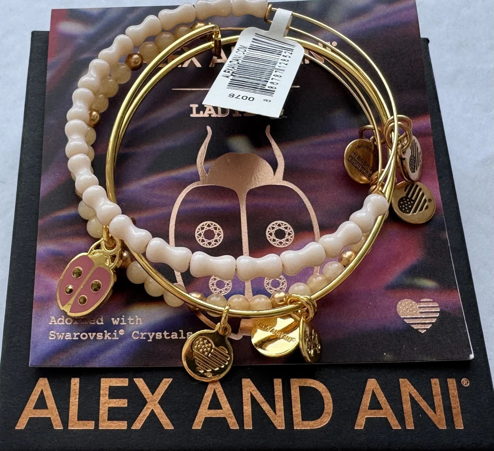 Alex and Ani 'Ladybug' A Good Sign Set of 3 Charm Bangle - Image 1 of 4
