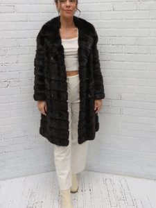 DARLING vintage HORIZONTAL striped MINK FUR COAT silver lining SM XSM PETITE FIT - Picture 1 of 10