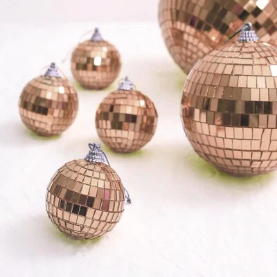 6 bolas de discoteca con espejo de vidrio de 2" de ancho de oro rosa adornos fiesta boda decoraciones Foto 1 de 4