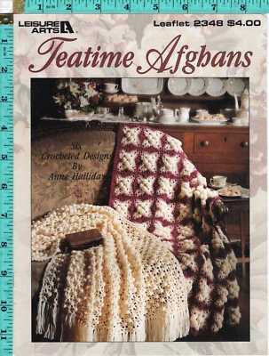"Teatime Afghans" ©1993 Leisure Arts Crochet Leaflet # 2348 6 Designs - Image 1 of 2