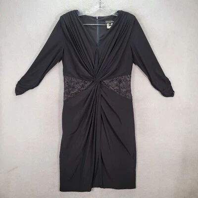 Sexy Vestido De Colección Tadashi Shoji Negro Plisado Bordado Envolvente Mujer Talla XL Foto 1 de 4