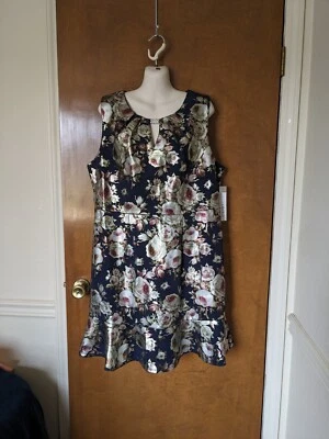 Vestido Luxology Azul Marino Floral Metálico Para Mujer 1X Sin Mangas Fiesta Cóctel Foto 1 de 4