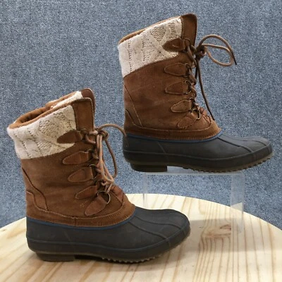 Khombu Boots Womens 9 M Cozy Mid Lace Up Winter Snow Duck Boot Brown Suede - Image 1 of 4