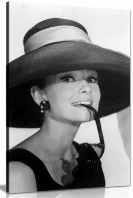 Audrey Hepburn With Sunglasses Black & White Canvas Wall Art Picture Print - Image 1 of 4