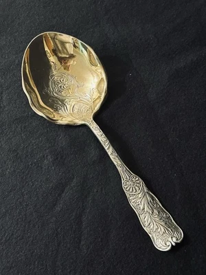 Colher de servir de legumes antiga Gorham prata esterlina corte nuvem brilhante grande - Imagem 1 de 4