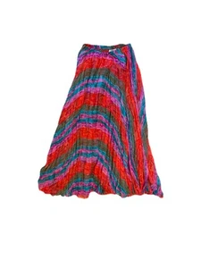 Koala Blue Vintage 90s Maxi Skirt Colorful Stripe Sheer Pleated Red Long Pull On - Imagen 1 de 5