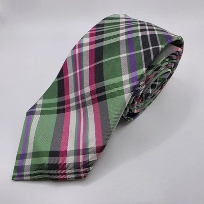 Corbata a cuadros Ben Sherman para hombre 100 % seda verde púrpura rosa negro Foto 1 de 3