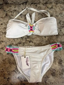 NWT Jessica Simpson Love Me Knot Macrame Side Hipster Bikini Swimsuits Bottom M - Picture 1 of 12