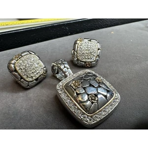 two tone Rhinestone, Paved, Magnetic Clasp, pendant & With Matching Earrings Set - Picture 1 of 15