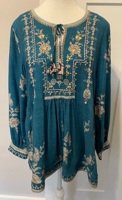 SOFT AROUND TOP Mujer Manga Larga AZUL Cuentas FLORAL Talla PM Foto 1 de 4