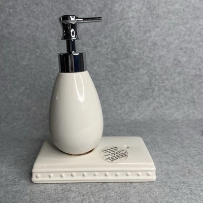 Nora Fleming Soap Pump Dispenser Pearl Dot Stoneware Retired HTF Used Altered  - Image 1 of 4