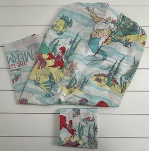 vintage Disney The LITTLE MERMAID Twin Fitted Sheet Pillowcase Fabric - Picture 1 of 8