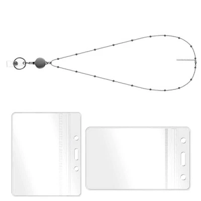 Cordón de correa para el cuello con clip de carrete retráctil de cadena negra para tarjeta de identificación Foto 1 de 4