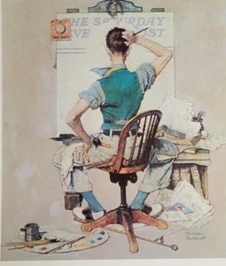 THE ARTIST Self Portrait Sitting at Easel Norman Rockwell 15x11 Americana Print - Picture 1 of 2