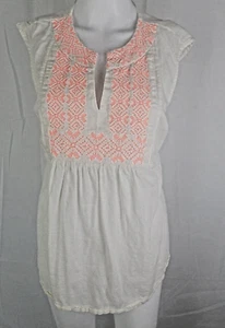 OLD NAVY Maternity Peasant Top XS White Pink Embroidered Boho Tunic Blouse Tank - Picture 1 of 4