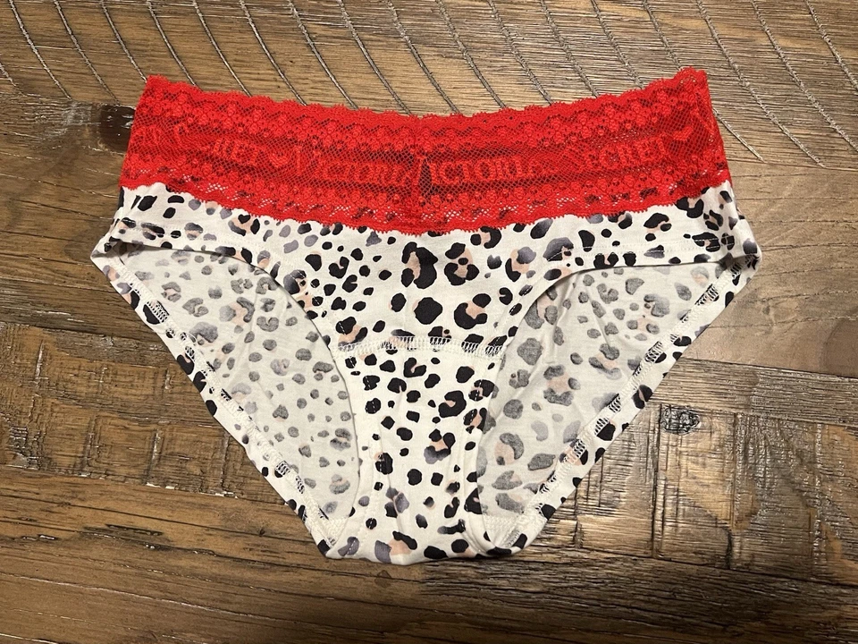NUEVO CON ETIQUETAS Victoria’s Secret Estampado de Leopardo Tiro Bajo Hiphugger Panty Rojo Encaje Ribete XS Foto 1 de 4