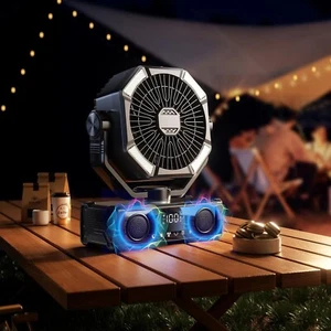 5.3 Bluetooth Speaker Camping Fan, 25000mAh Portable Fan Rechargeable, 5-Speed - Picture 1 of 7
