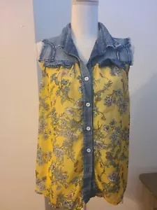 Papillon Womens Sheer Blouse Shirt Size Med Sleeveless Denim Yoke Button. - Picture 1 of 6