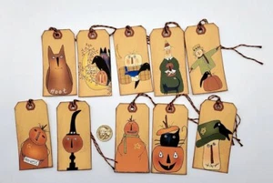 10-Halloween-Primitive-Farmhouse-Country-Linen Cardstock-Gift-Hang-Tags - Picture 1 of 1