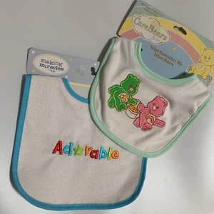 2- Baberos Bordados de Cuidado Osos ~ Deseo de Alegría Adorable ~ Bebé Bebé Babero Cuidado Oso - Imagen 1 de 3