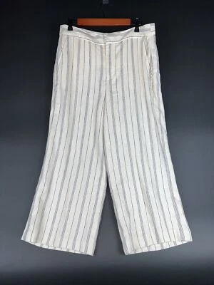 Pantalones Chaps Pierna Ancha Recortados Mezcla de Lino Crema y Azul Rayas Talla 12 Carrera Foto 1 de 4