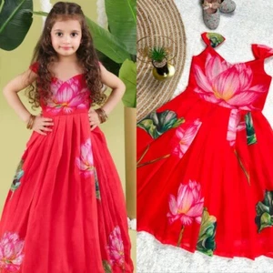 Star Georgette Gown small kids Wedding Bollywood Women party Wear Stitched Dres - Picture 1 of 9