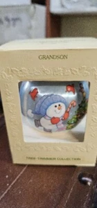 Vintage Christmas Memories Unbreakable Satin Ornament Grandson 1980 in Box - Picture 1 of 4