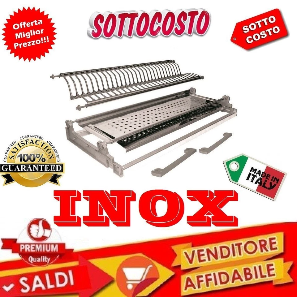 IDOR STORE SCOLAPIATTI COLAPIATTI 76 CM ACCIAIO INOX CON BASE VASCHETTA TELAIO REGOLABILE