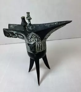 Vintage Bronze Wine Cup Tripod Metal Goblet with Patina, Imperial Cup - Picture 1 of 16