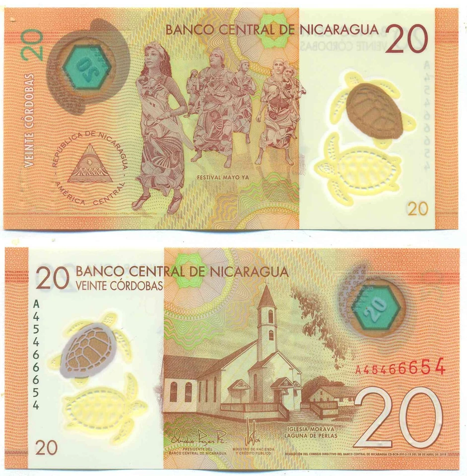 NICARAGUA NOTE 20 CORDOBAS 2019 POLYMER P 210b UNC - Image 1 of 1