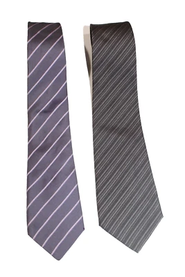 Two  John Varvatos USA Neckties Purple Striped Black & Gray Striped 100% Silk - Image 1 of 4