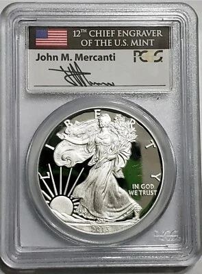 2005-W 1 Oz Silver $1 AMERICA EAGLE PCGS PR69DCAM John Mercanti Sign Proof Coin. - Image 1 of 2