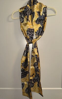 Bufanda larga Art Deco amarilla y negra vintage 84”x6,5” doble cara seda o satén Foto 1 de 4