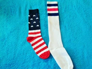 Patriotic Socks, Flag or Red White & Blue Stripe Socks Women Size Medium - Picture 1 of 2